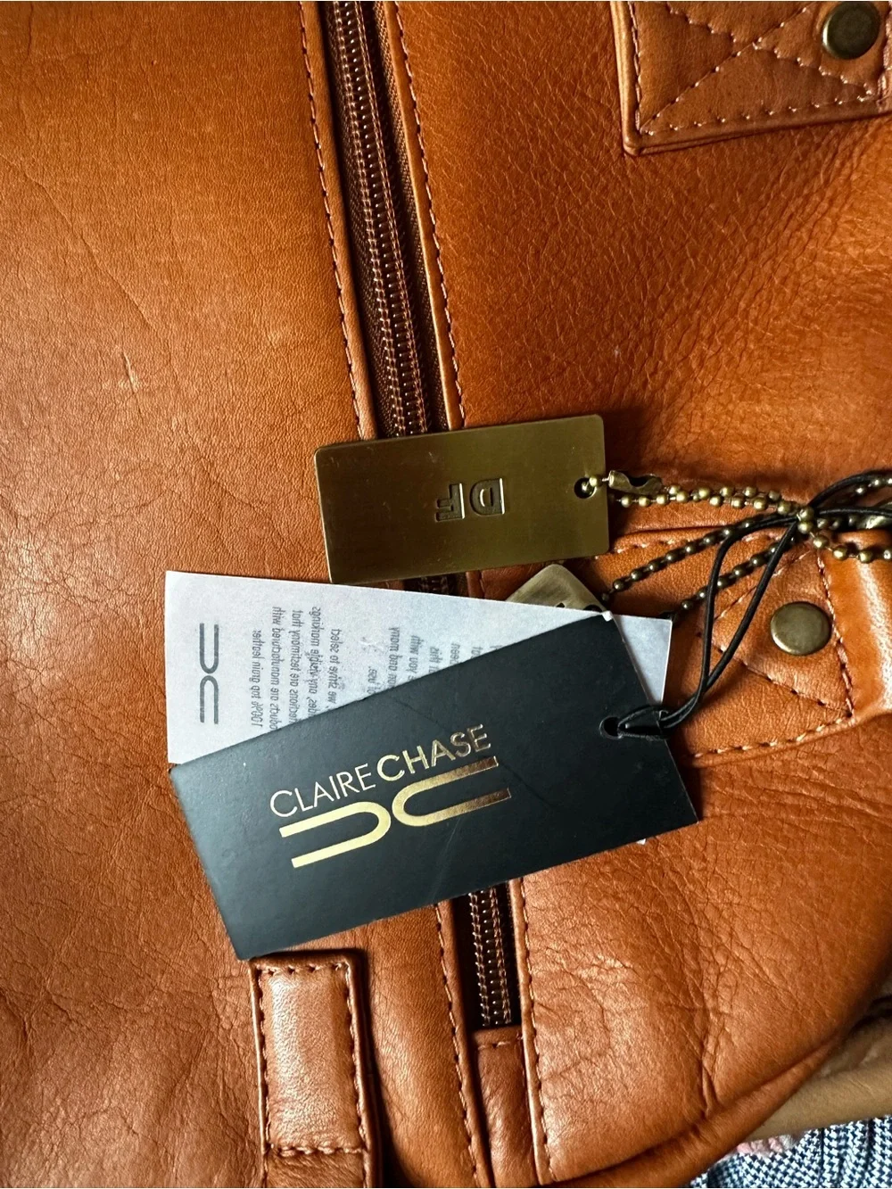NWT Claire Chase Leather Travel Tri-Fold Suit Bag in Cognac- Classic Weekender
